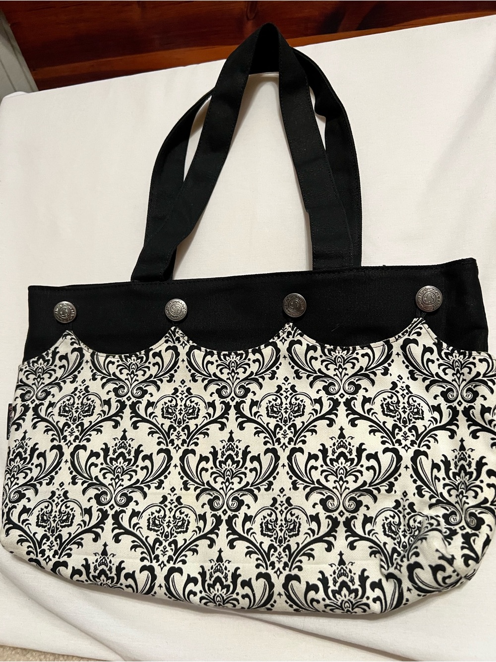 Black & White Patterned Tote Bag with floral reversal pattern - Women